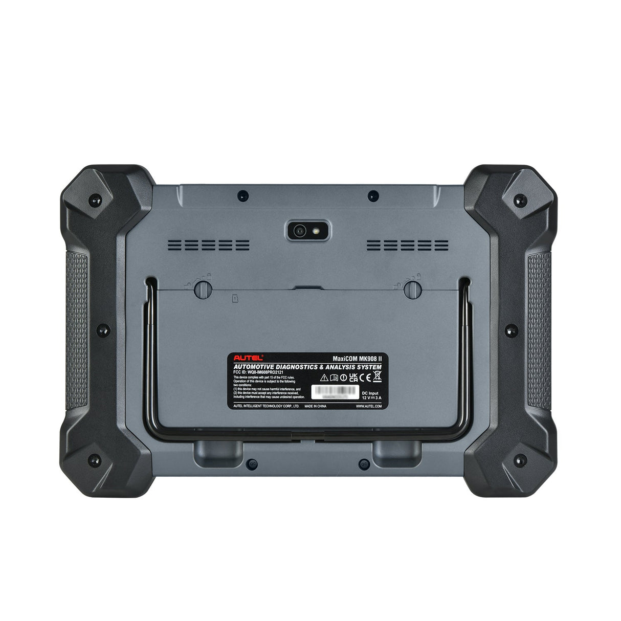 Autel MaxiCom MK908 II Rückseite mit ausklappbarem Standfuß, Kamera und Typenschild