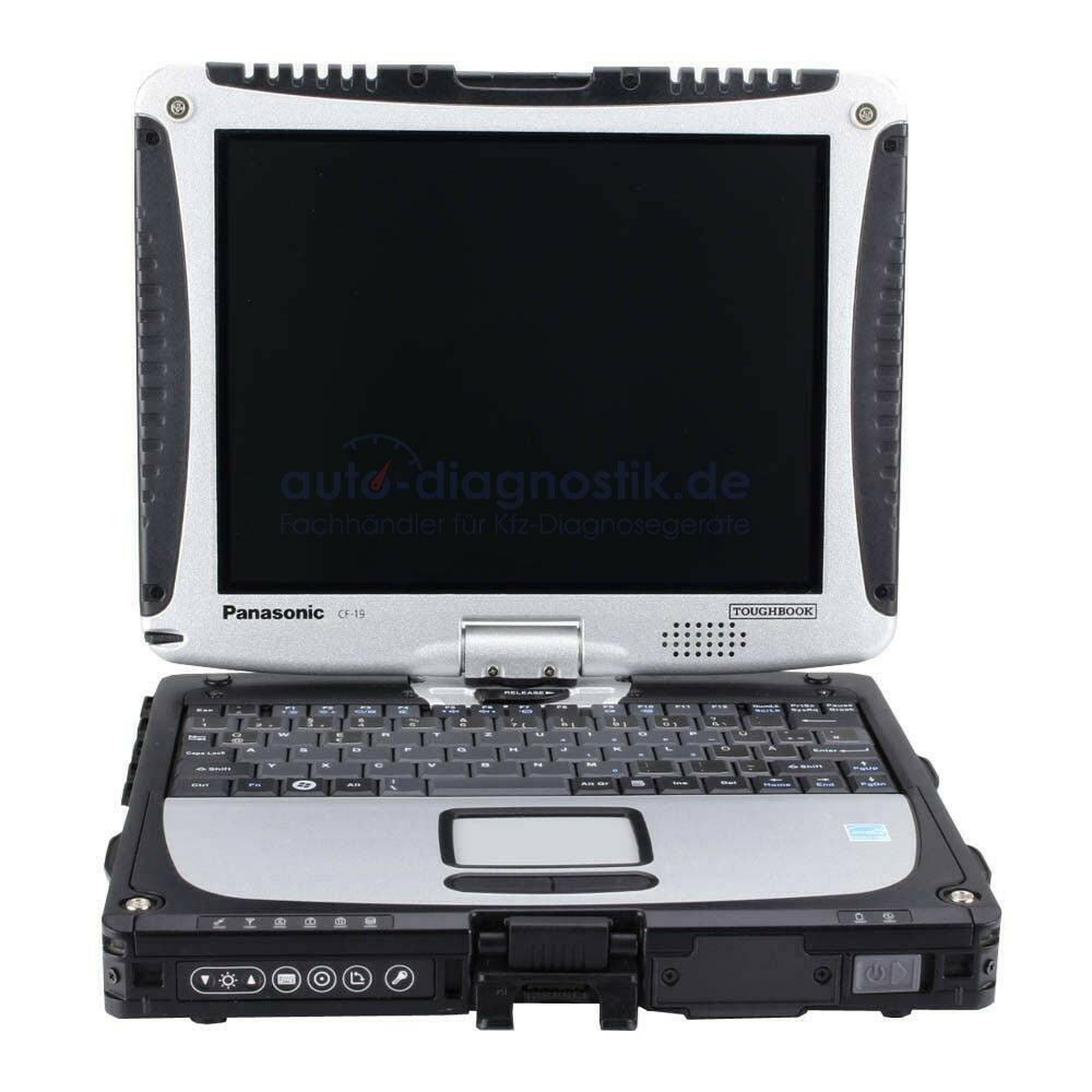 Caterpillar Diagnosegerät mit Panasonic Toughbook CF-19, aufgeklappt von vorne