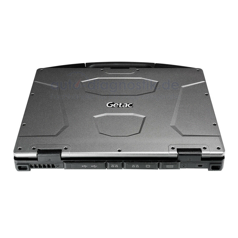 Getac S410 Semi-Rugged Notebook geschlossen mit Getac-Gehäuse und Tragegriff