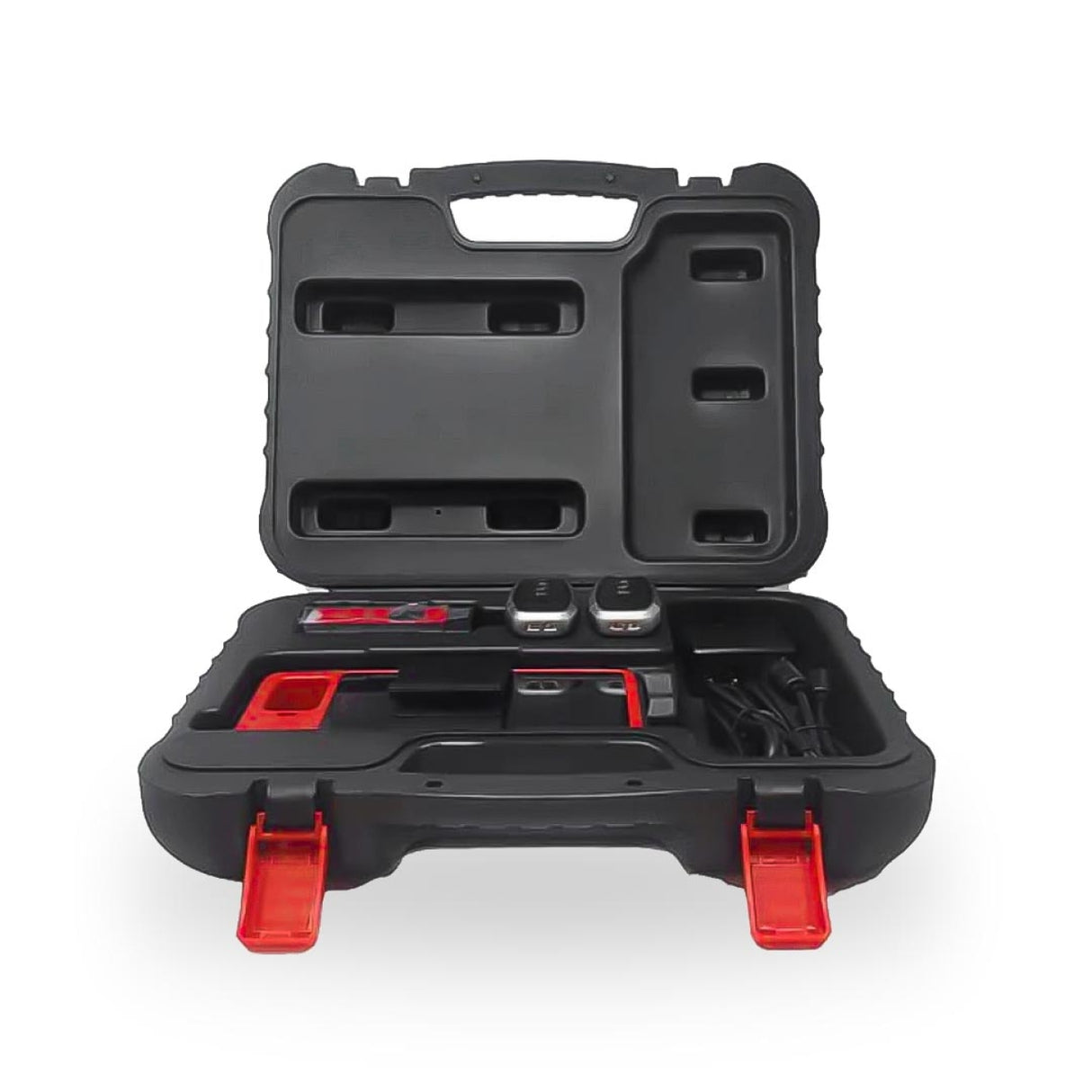 Autel MaxiIM KM100 Transportkoffer geöffnet mit Gerät, zwei IKEY-Schlüsseln und Zubehör