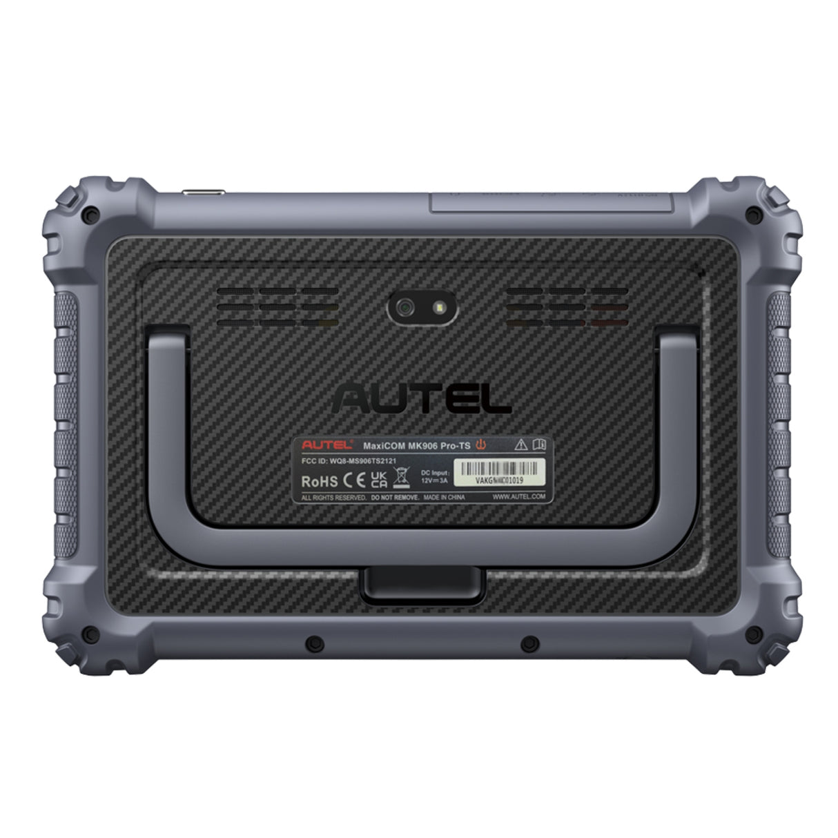 Autel MaxiCom MK906 Pro-TS Rückseite mit Standfuß und Typenschild