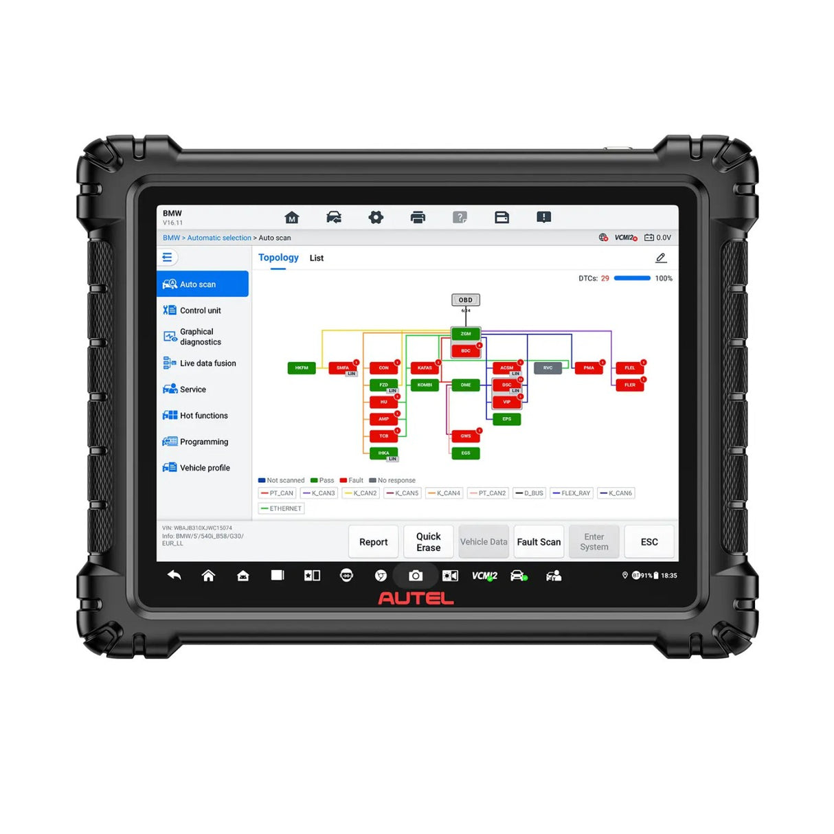 Autel MaxiSys Ultra S2 mit Topologie-Ansicht der Steuergeräte am BMW