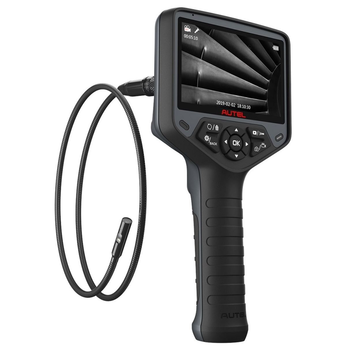 Autel MaxiVideo MV480 Video-Endoskop mit 4,1-Zoll-Display und aufgerollter Sonde