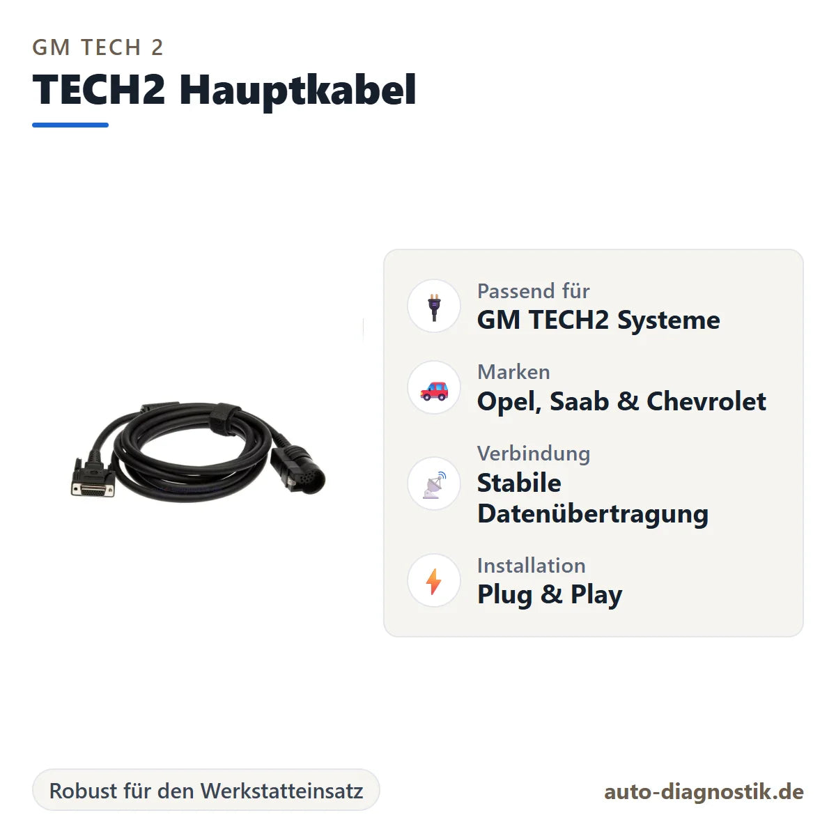 GM TECH2 Hauptkabel mit Übersicht der wichtigsten Anschlüsse