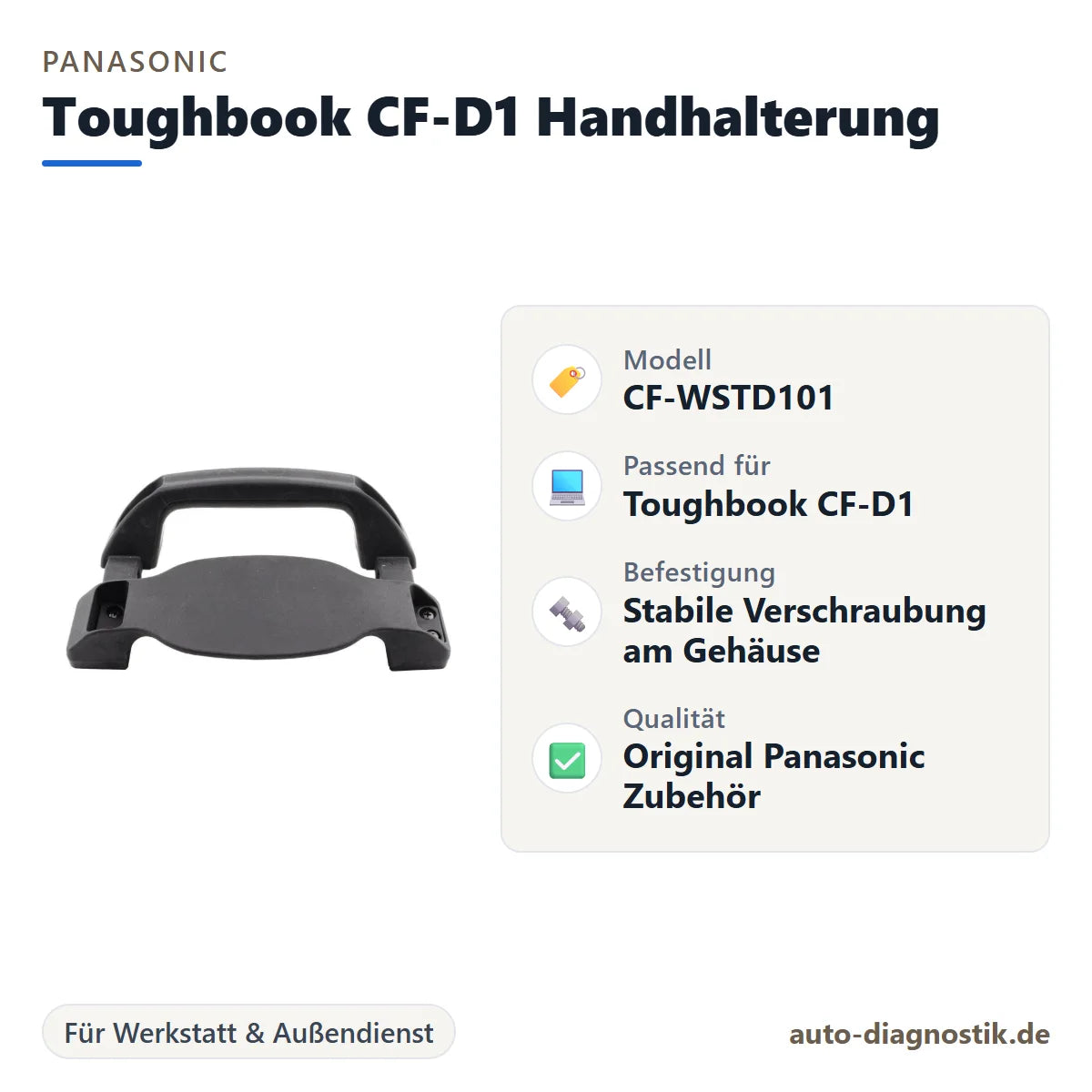 Panasonic Toughbook CF-D1 Handhalterung mit Übersicht der wichtigsten Eigenschaften