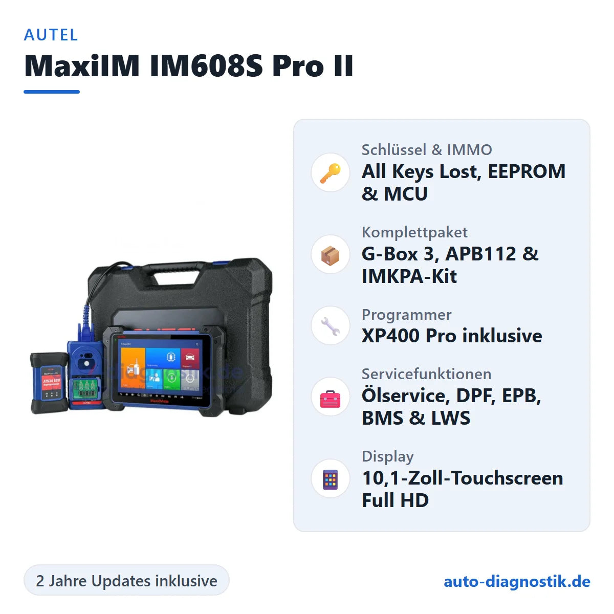 Autel MaxiIM IM608S Pro II mit Übersicht der wichtigsten Funktionen