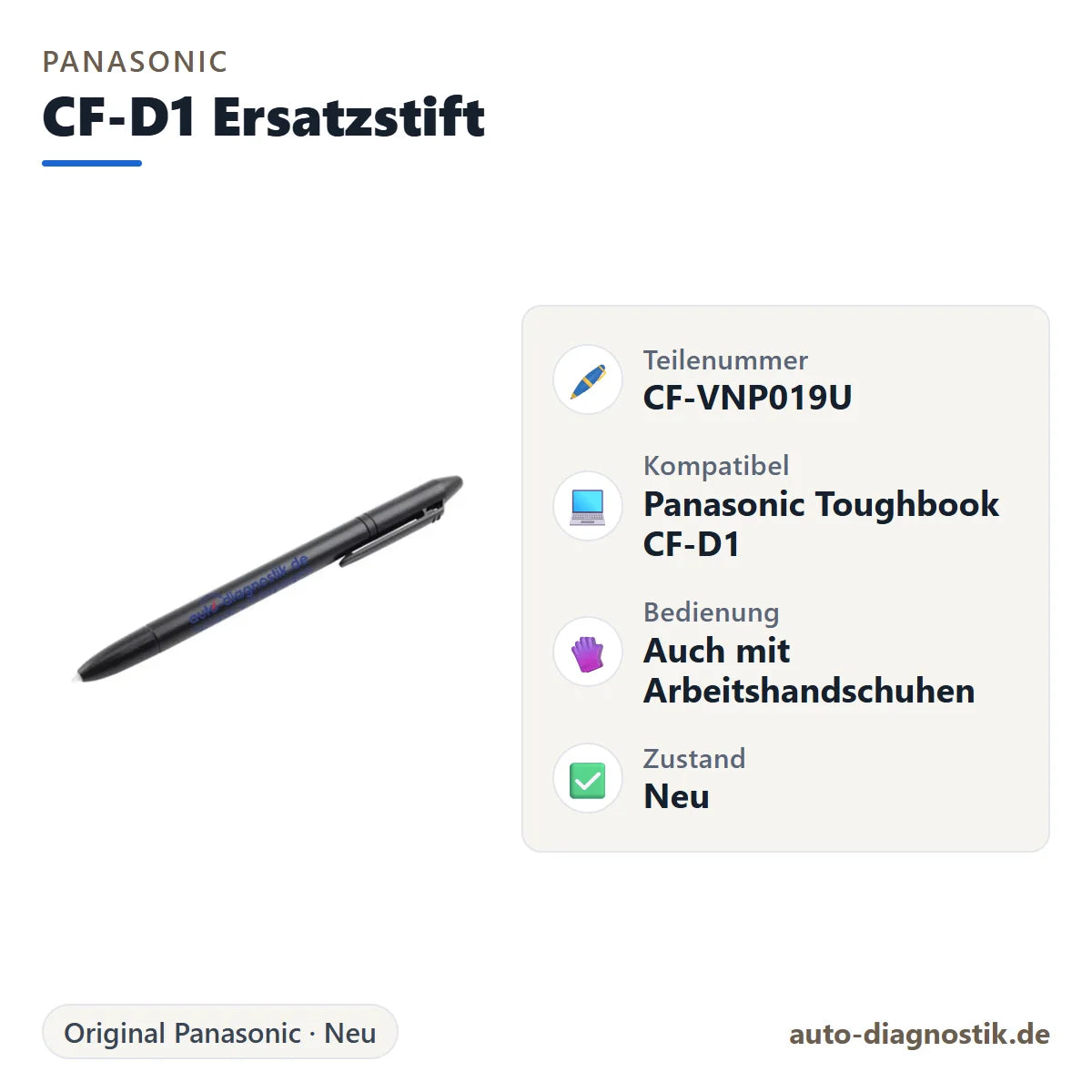 Original Panasonic Toughbook CF-D1 Ersatzstift CF-VNP019U mit Übersicht der wichtigsten Eigenschaften