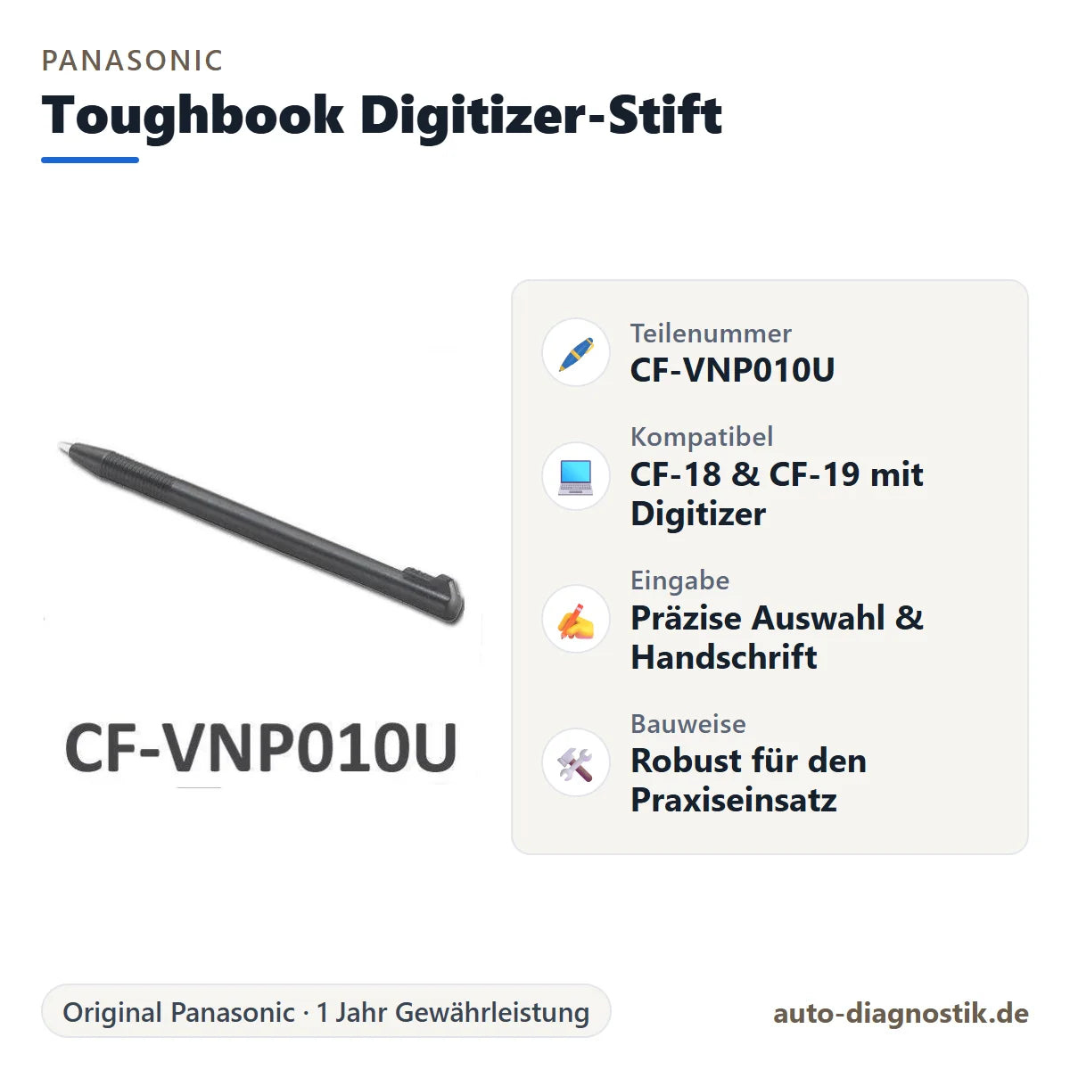 Original Panasonic Toughbook Digitizer Ersatzstift CF-VNP010U mit Übersicht der wichtigsten Eigenschaften