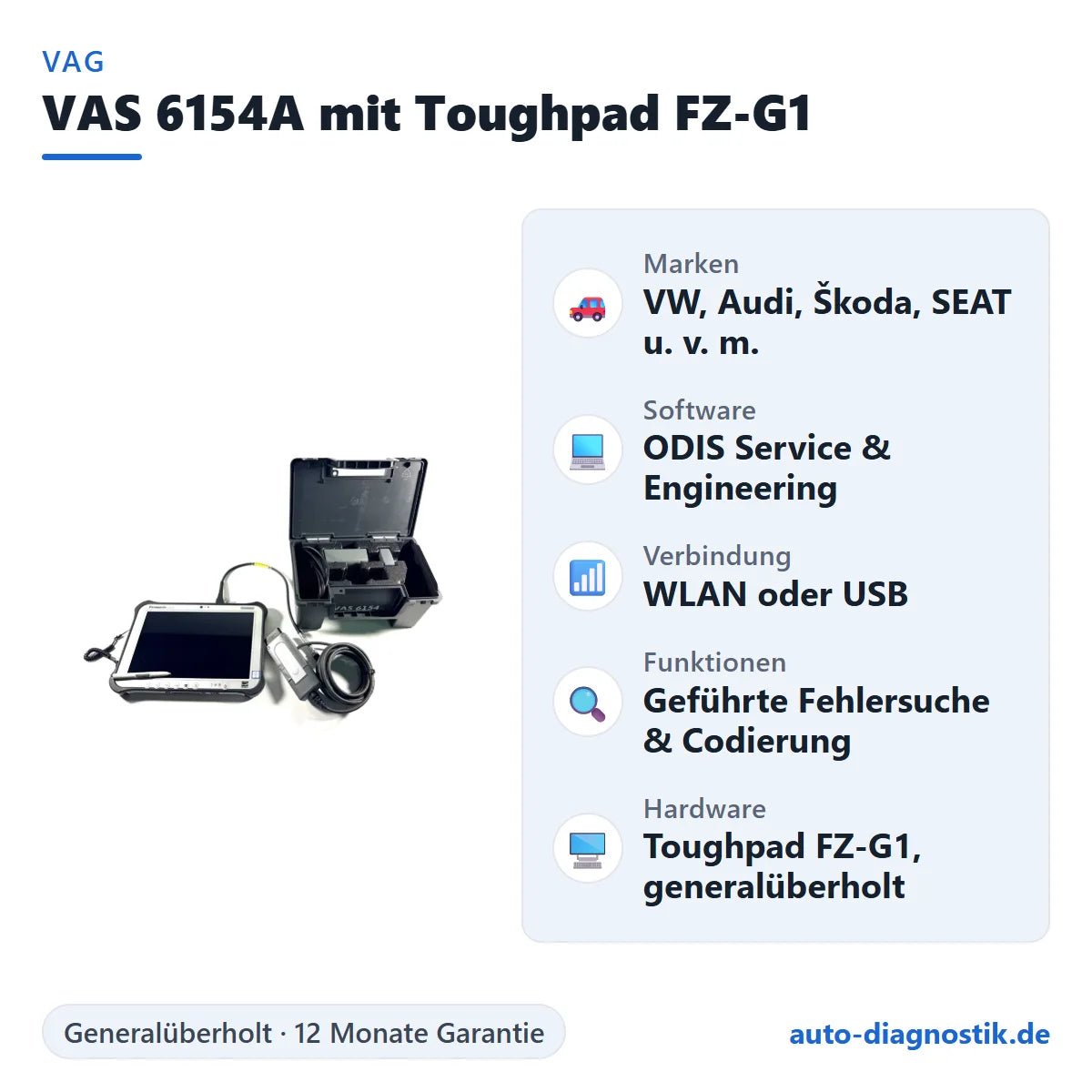 VAS 6154A Diagnosegerät mit Panasonic Toughpad FZ-G1 mit Übersicht der wichtigsten Funktionen