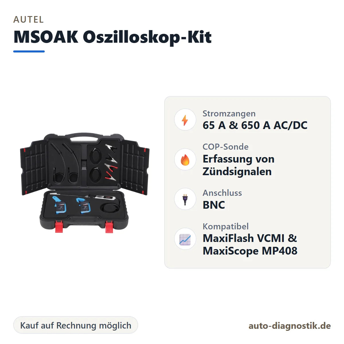 Autel MSOAK Oszilloskop-Zubehör-Kit mit Übersicht der wichtigsten Eigenschaften