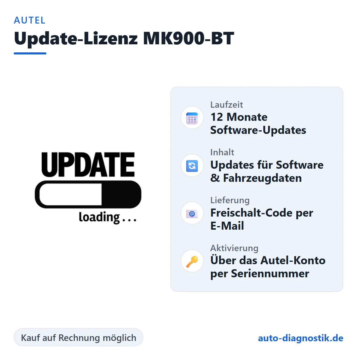 Autel Update-Lizenz MK900-BT mit Übersicht der wichtigsten Leistungen