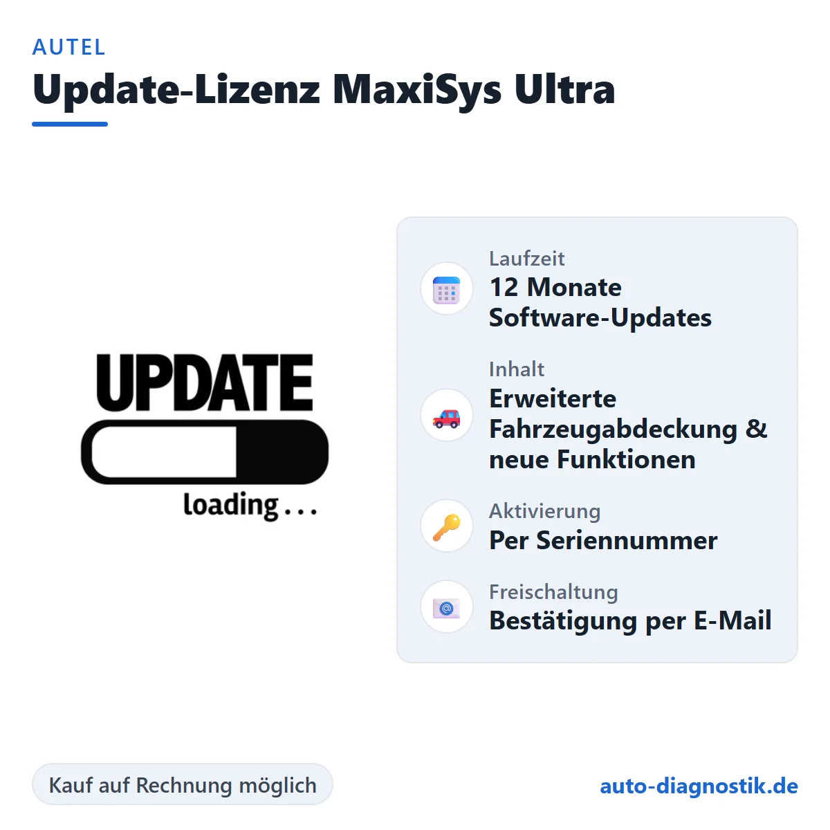 Autel Update-Lizenz MaxiSys Ultra mit Übersicht der wichtigsten Leistungen