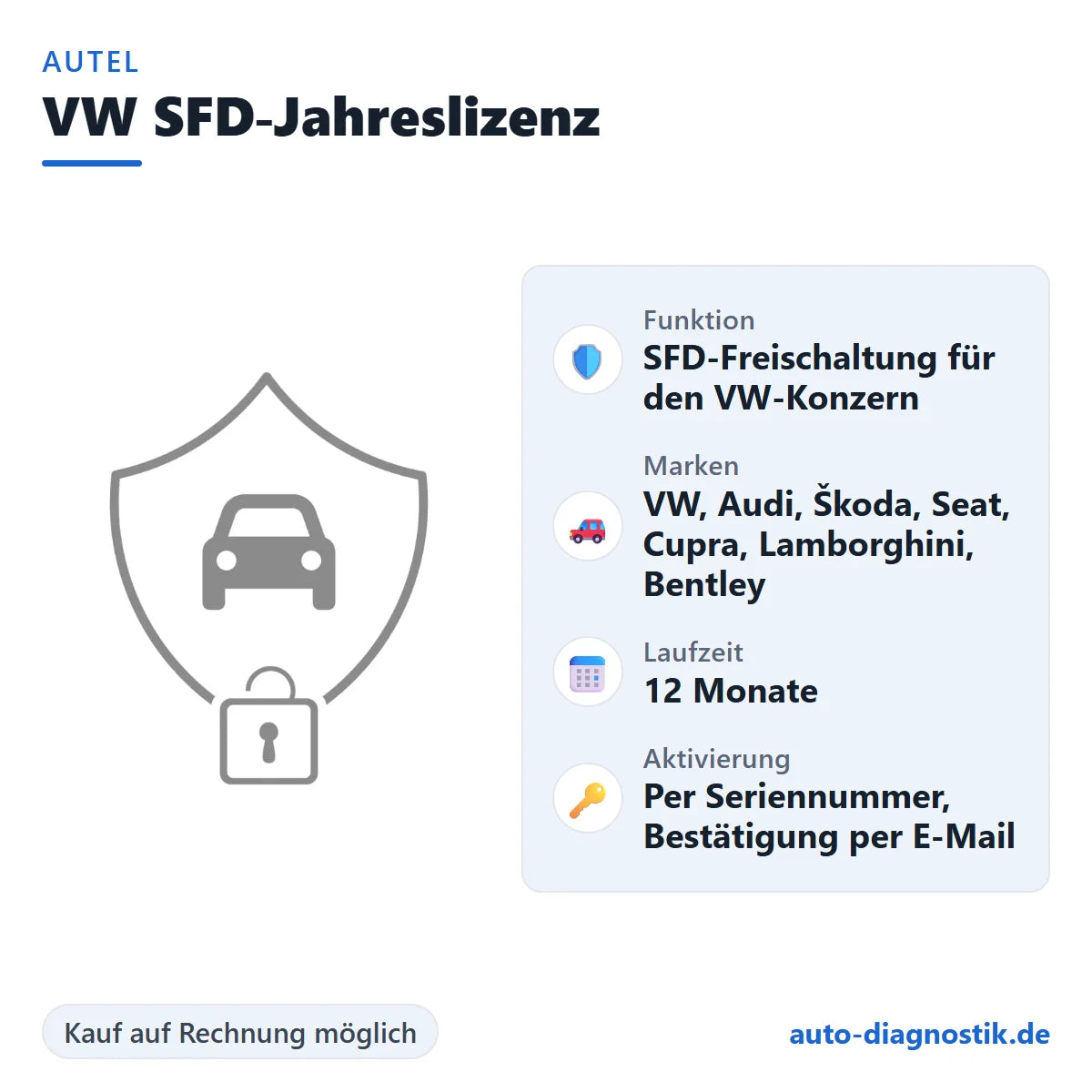 Autel VW SFD-Jahreslizenz mit Übersicht der wichtigsten Leistungen