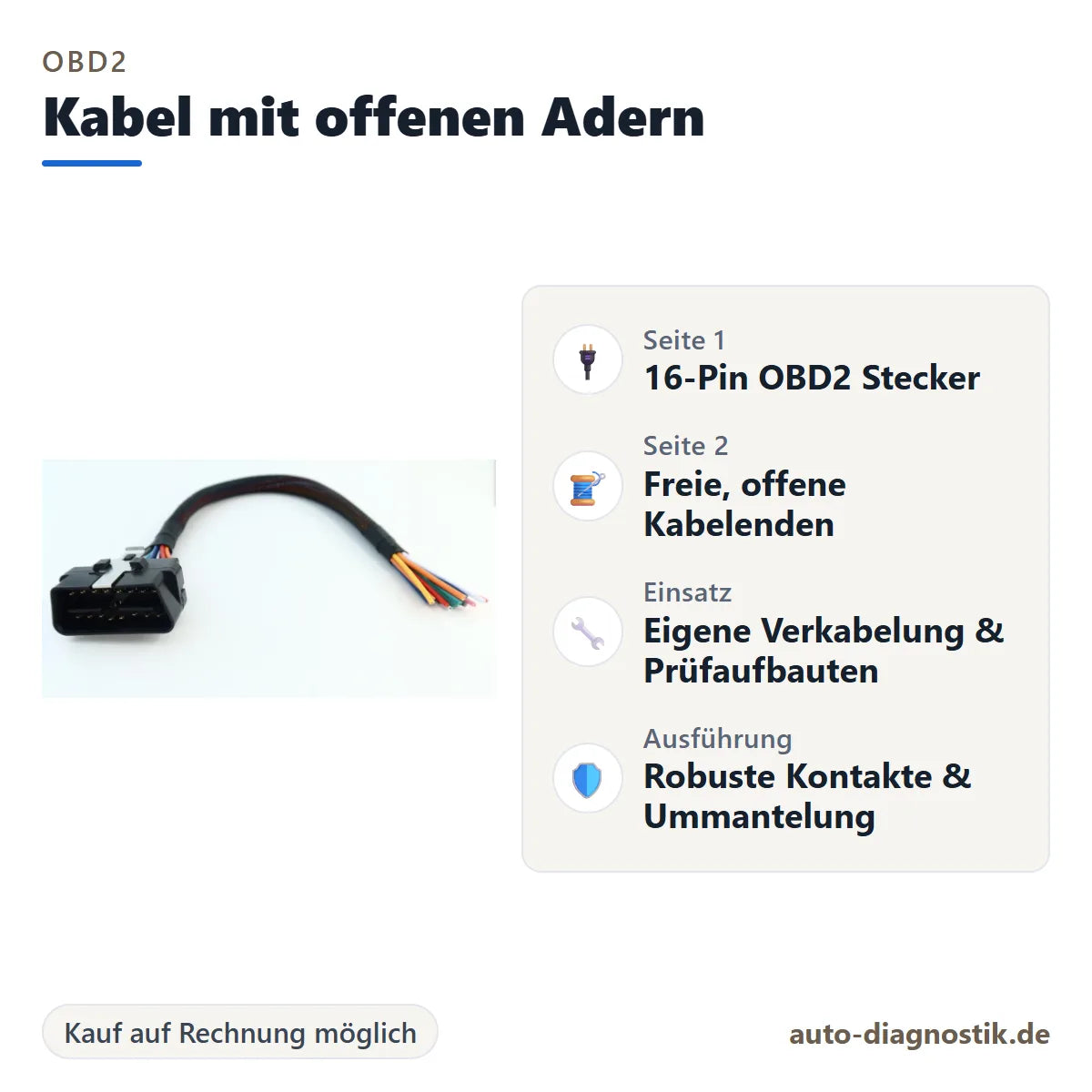 OBD2 Kabel mit offenen Adern – Übersicht der wichtigsten Anschlüsse