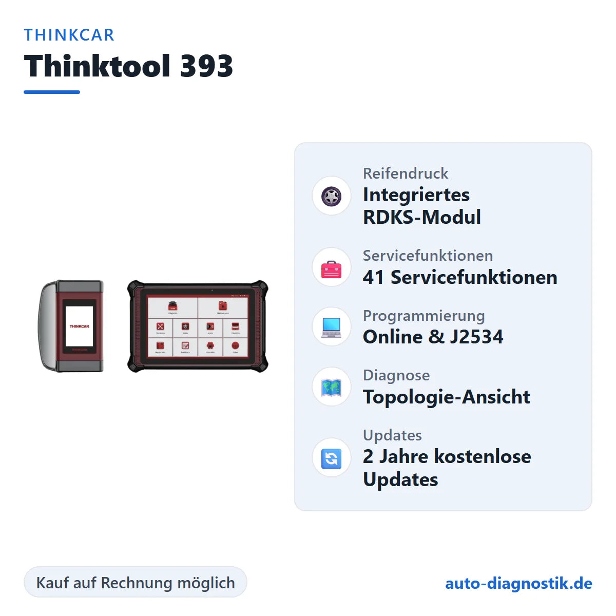 THINKCAR Thinktool 393 mit Übersicht der wichtigsten Funktionen