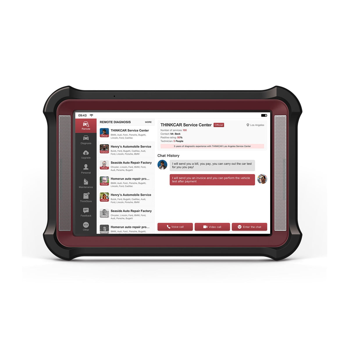 Thinkcar Thinktool Master X10S 10-Zoll-Diagnosetablet von vorne mit Ferndiagnose-Oberfläche