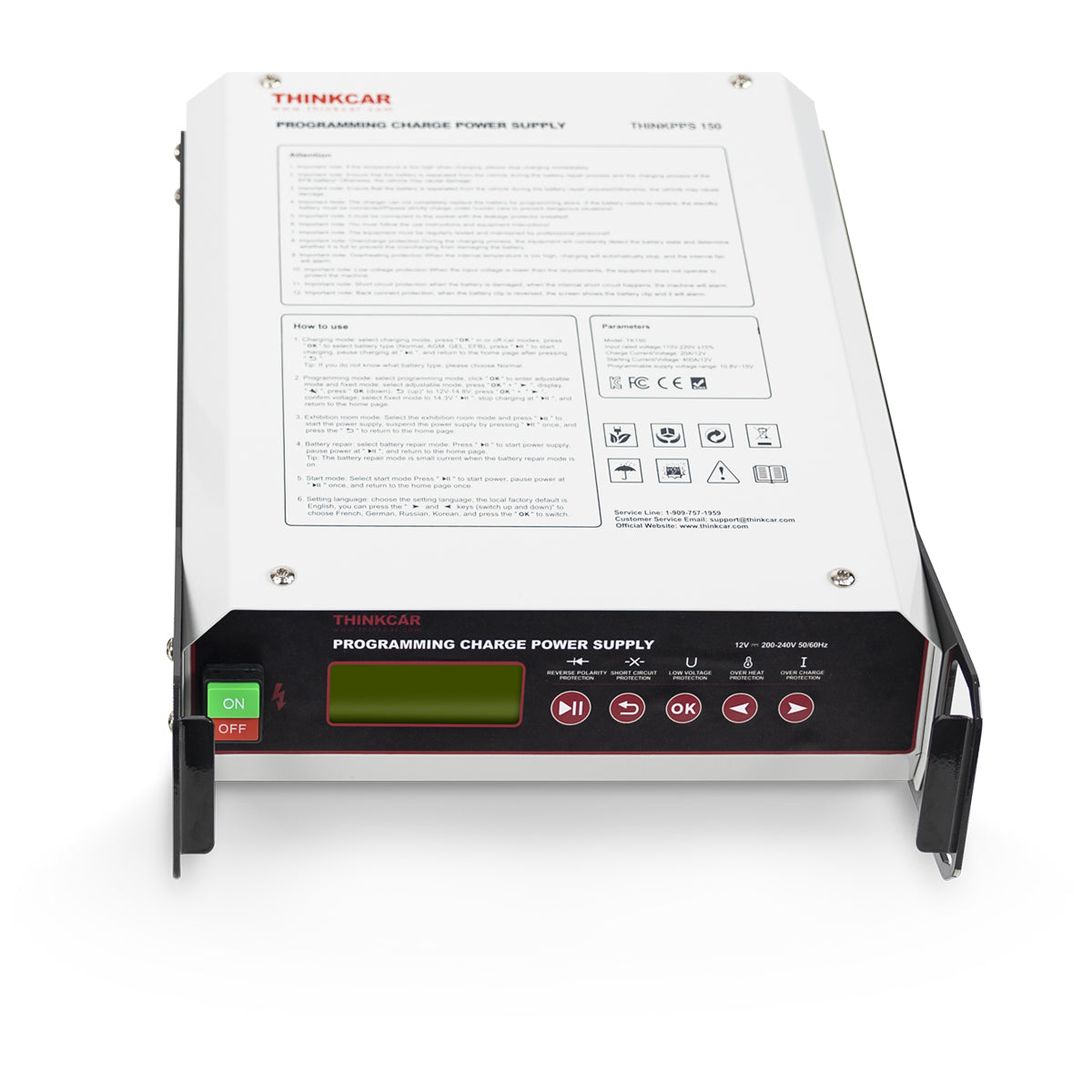 Thinkcar PPS 150 Draufsicht mit Bedienfeld und Hinweisschild