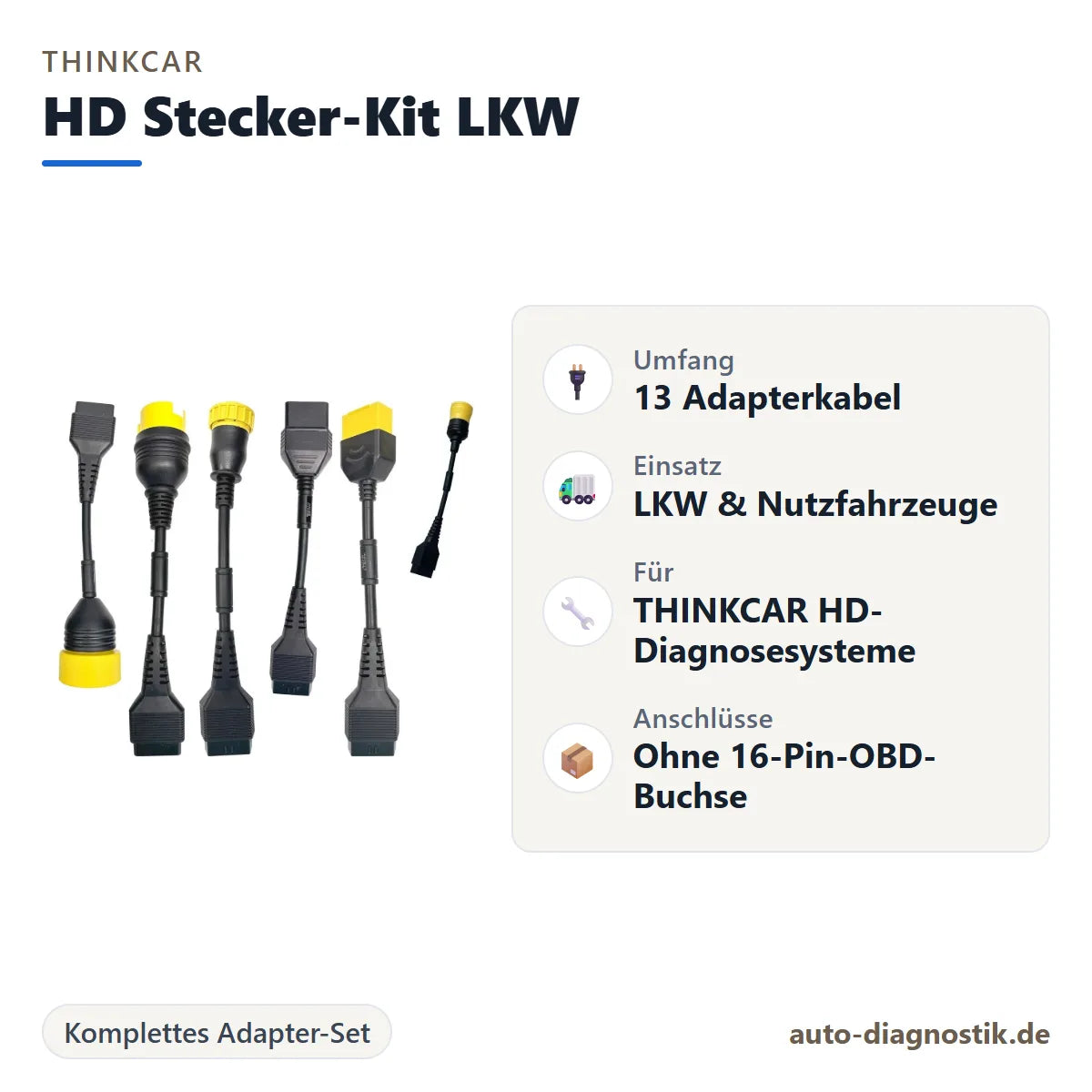 THINKCAR HD Stecker-Kit LKW mit Übersicht der wichtigsten Eigenschaften