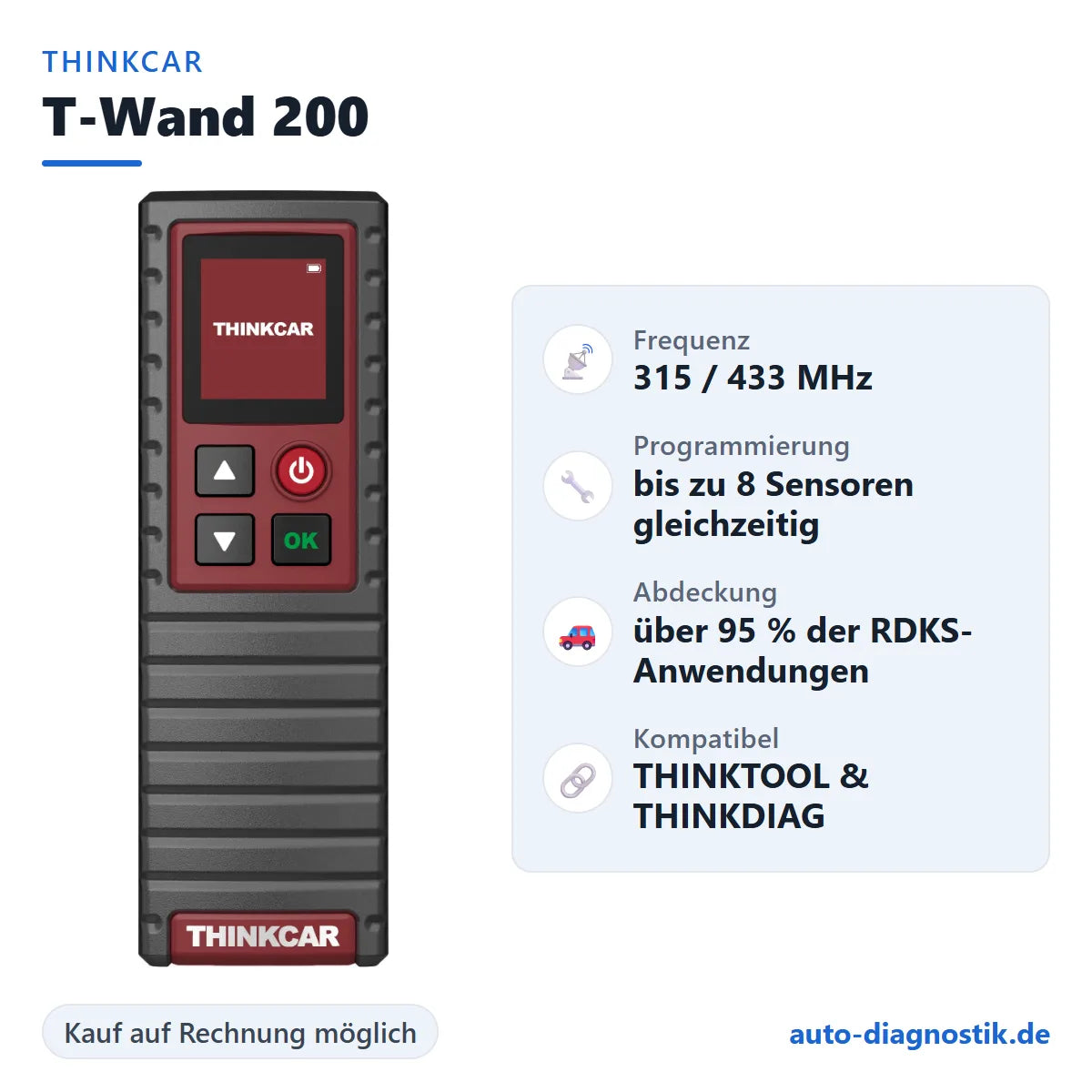 THINKCAR T-Wand 200 mit Übersicht der wichtigsten Funktionen