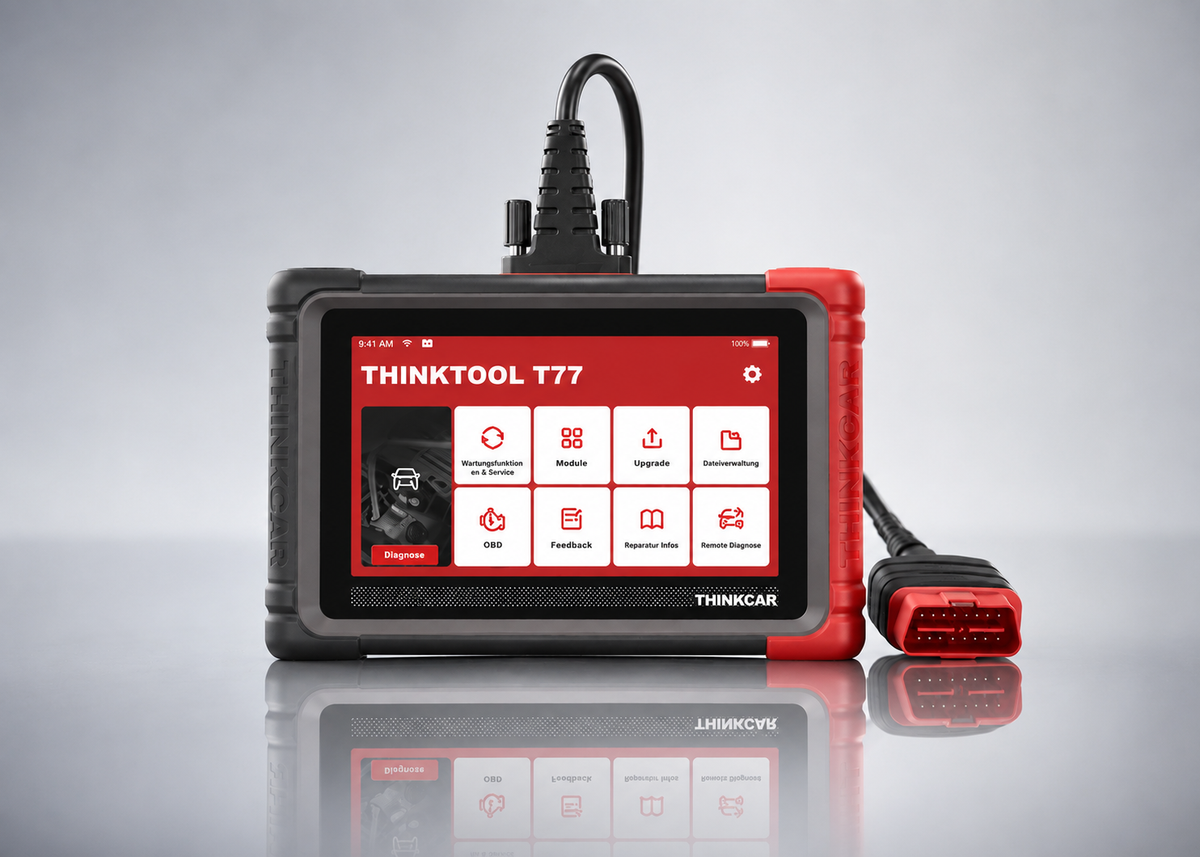 THINKCAR Thinktool T77 mit deutscher Menüoberfläche und OBD2-Kabel