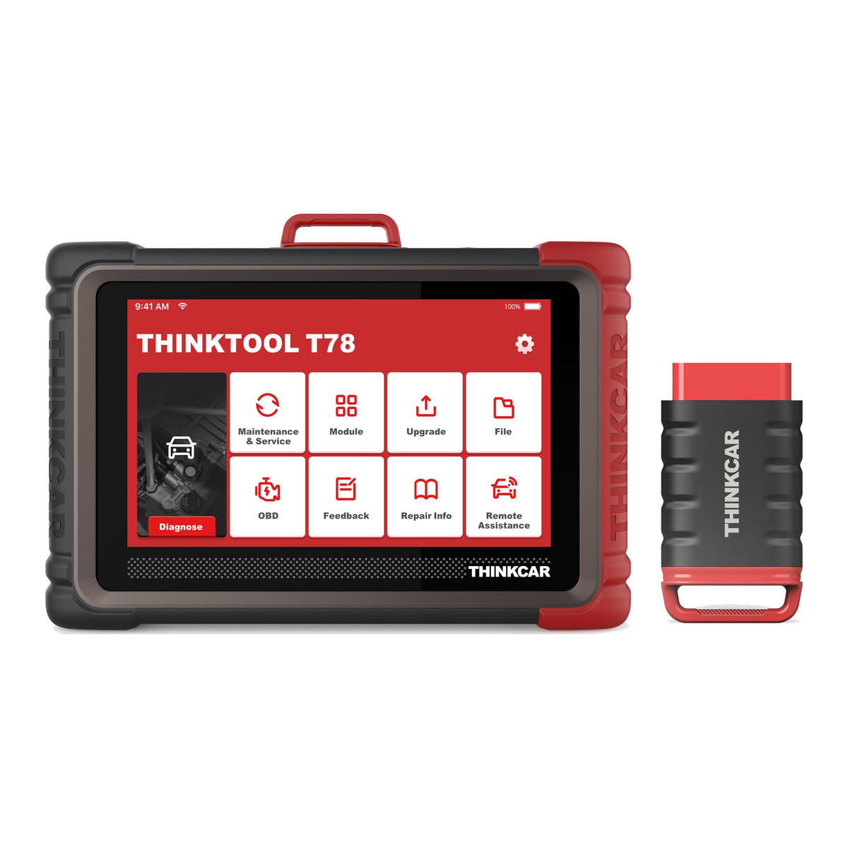 THINKCAR Thinktool T78 Diagnosetablet mit Bluetooth-VCI Diag Mini 2 von vorne