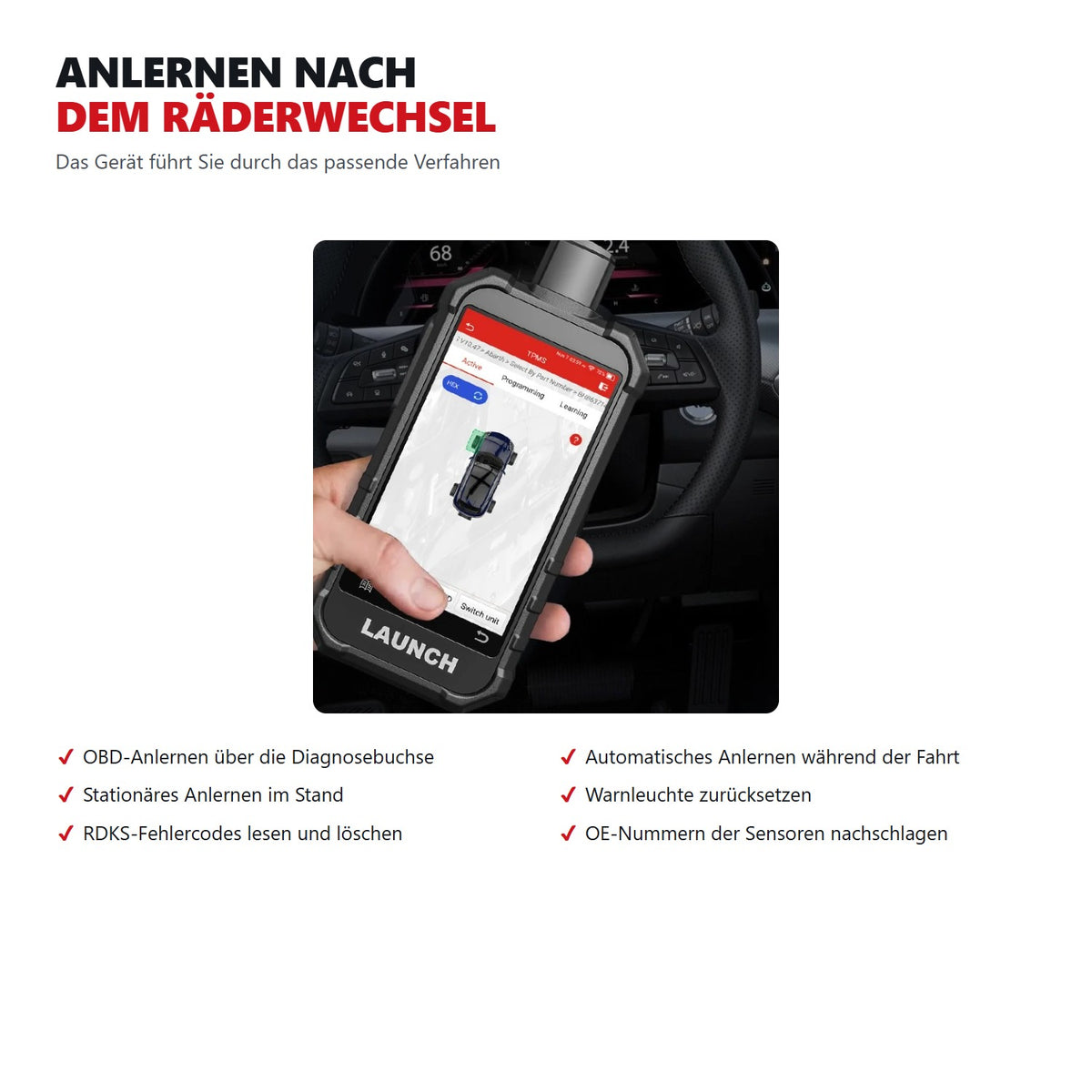 Anlernverfahren fuer RDKS-Sensoren: ueber OBD, automatisch waehrend der Fahrt und stationaer