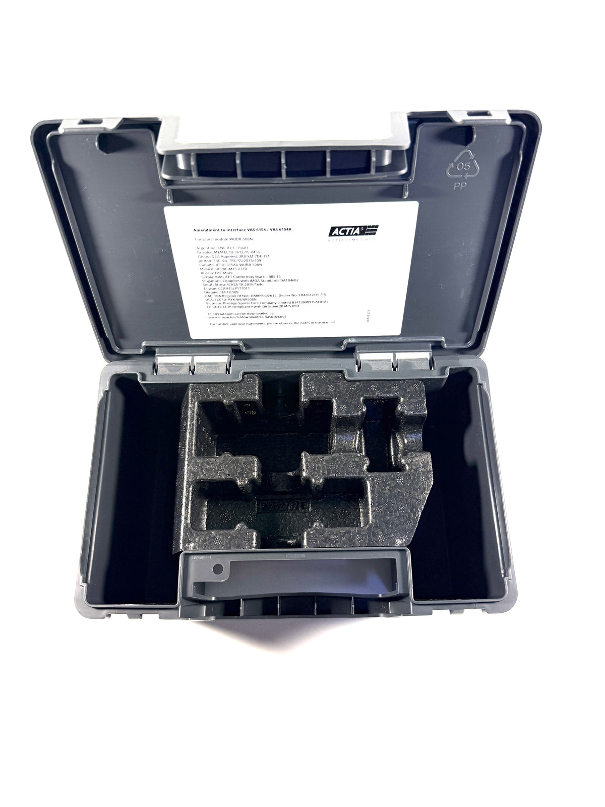 Leerer VAS 6154 Aufbewahrungskoffer von oben – Schaumstoffeinlage für Interface und Zubehör