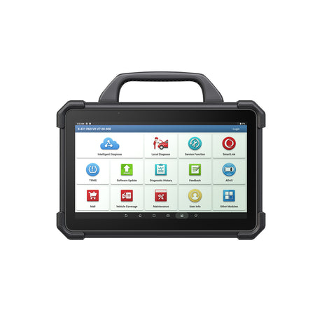 LAUNCH X431 PAD VII Elite Diagnose-Tablet von vorne mit Full-HD-Touchscreen und geoeffnetem Hauptmenue