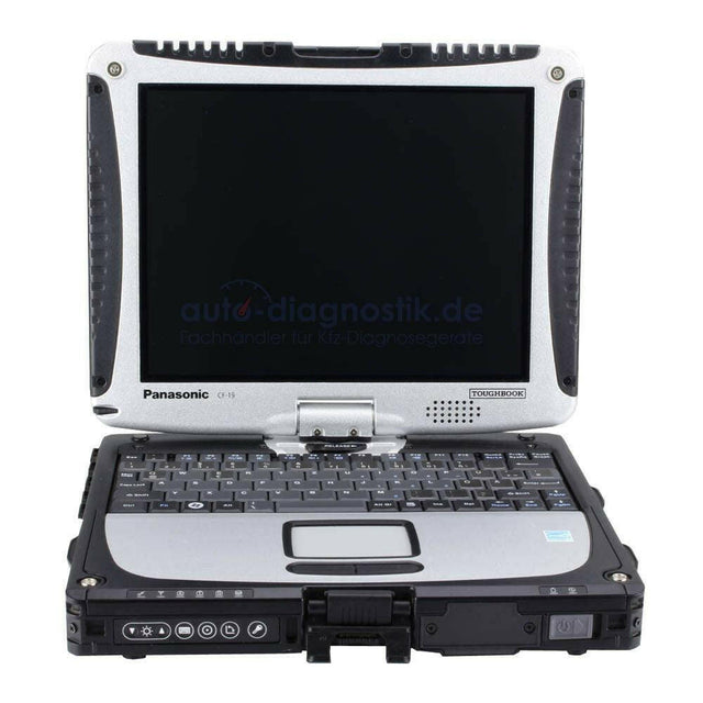 Caterpillar Diagnosegerät mit Panasonic Toughbook CF-19, aufgeklappt von vorne