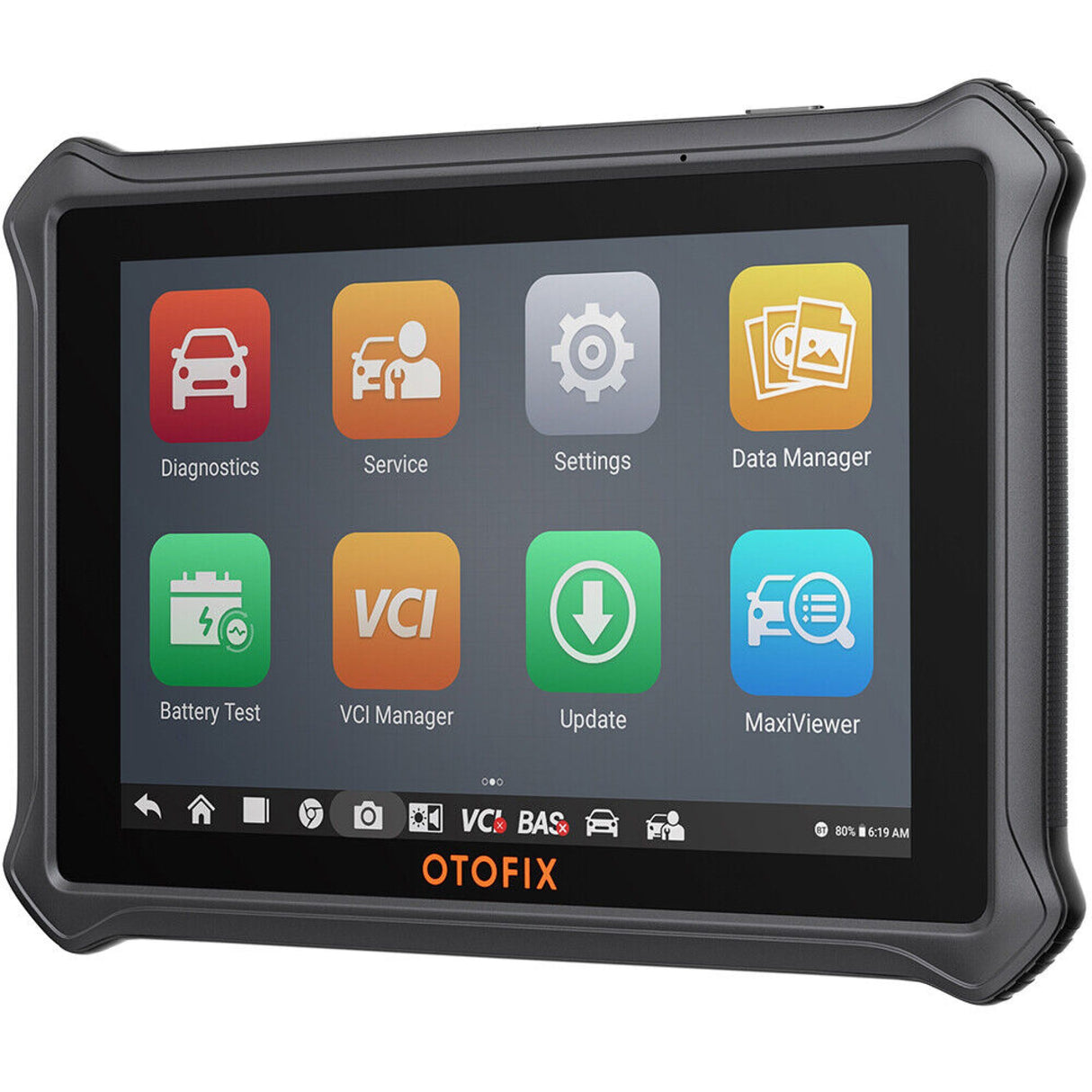 OTOFIX D1 Diagnosetablet in Schrägansicht mit Diagnose- und Service-Menü
