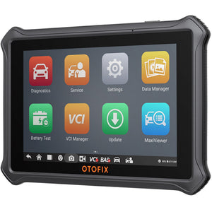 OTOFIX D1 Diagnosetablet in Schrägansicht mit Diagnose- und Service-Menü