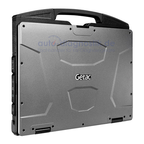 Getac S410 Rugged Notebook geschlossen, seitliche Anschlüsse und Griff