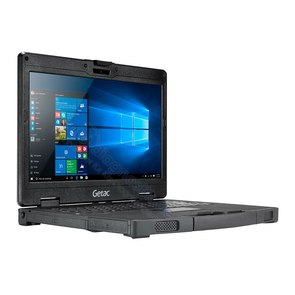 Getac S410 Rugged Notebook seitlich aufgeklappt für die Baumaschinen-Diagnose