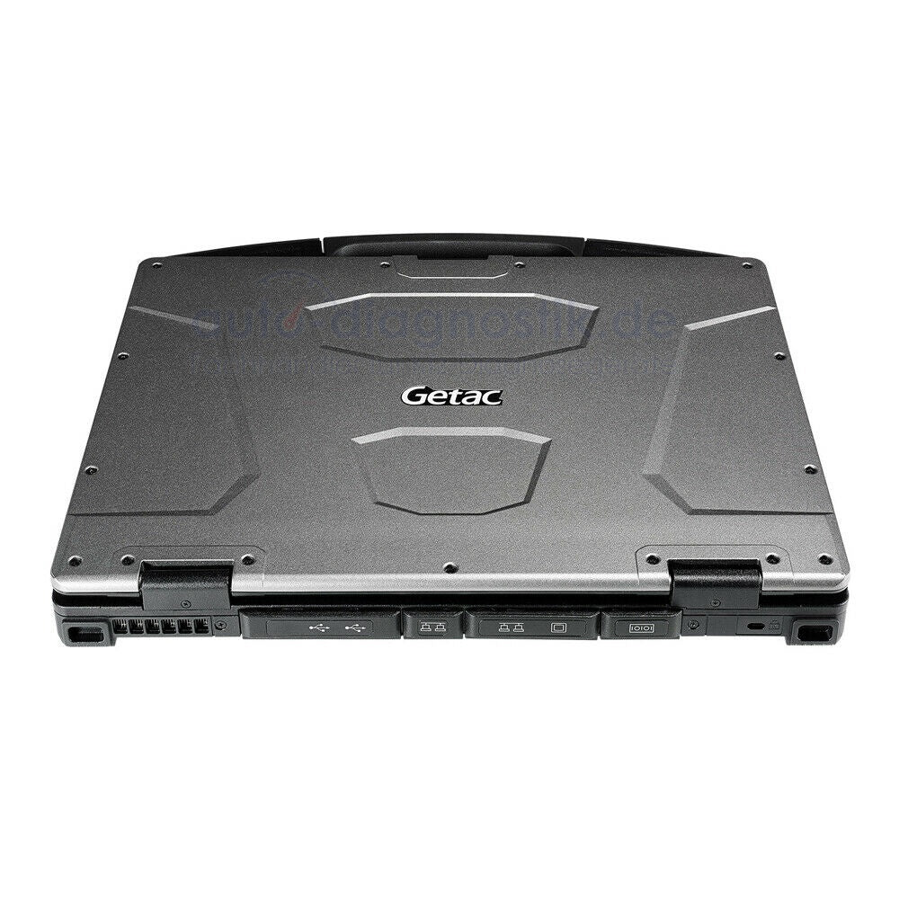 Getac S410 zugeklappt von hinten mit Anschlussleiste