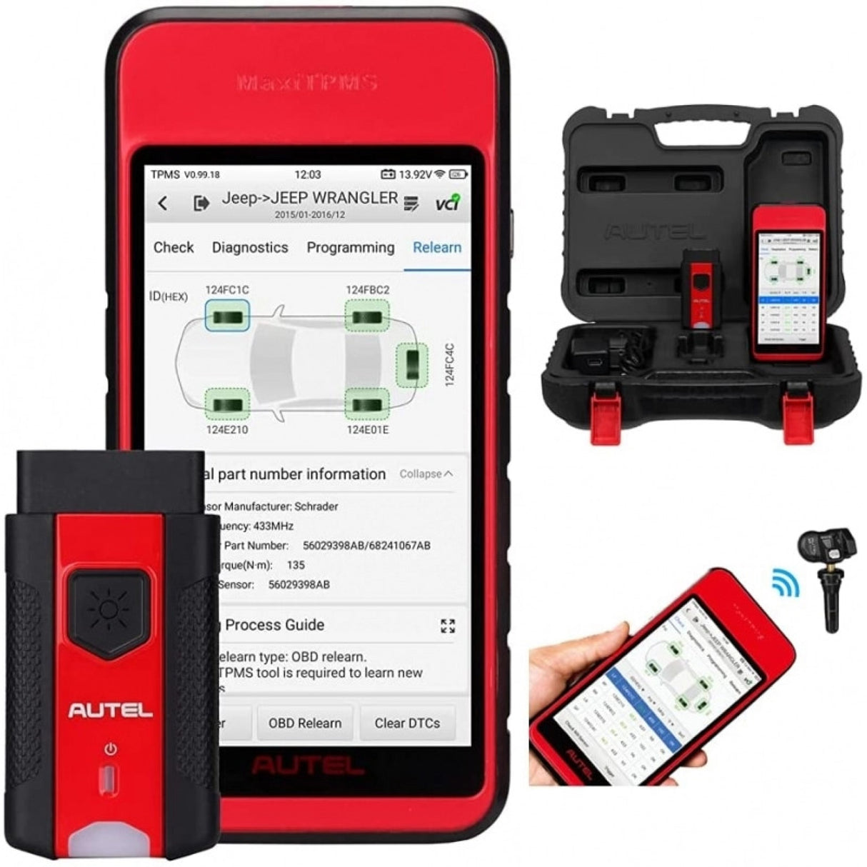 Autel MaxiTPMS ITS600 mit Anlern-Bildschirm, MaxiVCI V200, Transportkoffer und Sensor-Prüfung