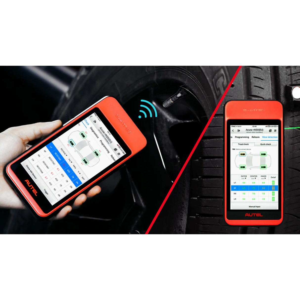 Autel MaxiTPMS ITS600 bei der Sensor-Prüfung am Rad und Profiltiefen-Analyse