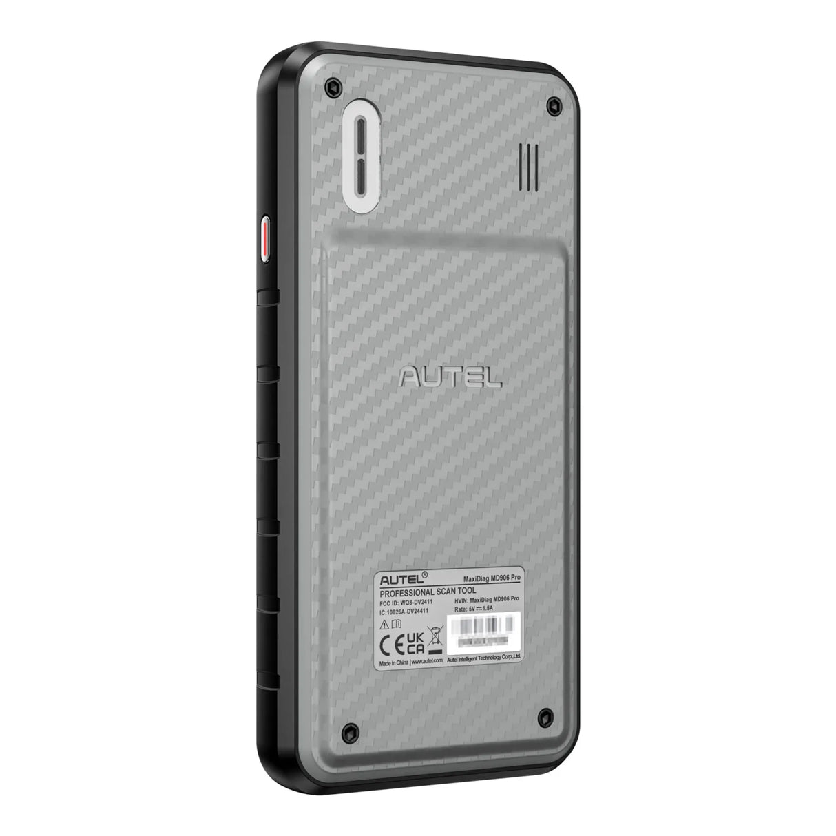 Autel MaxiDiag MD906 Pro Rückseite mit Typenschild und seitlicher Gummiarmierung