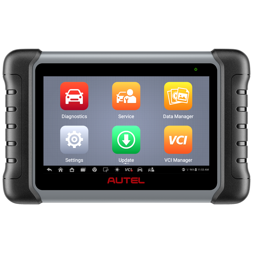 Autel MaxiCom MK808K-BT Frontansicht mit Hauptmenü und VCI-Manager