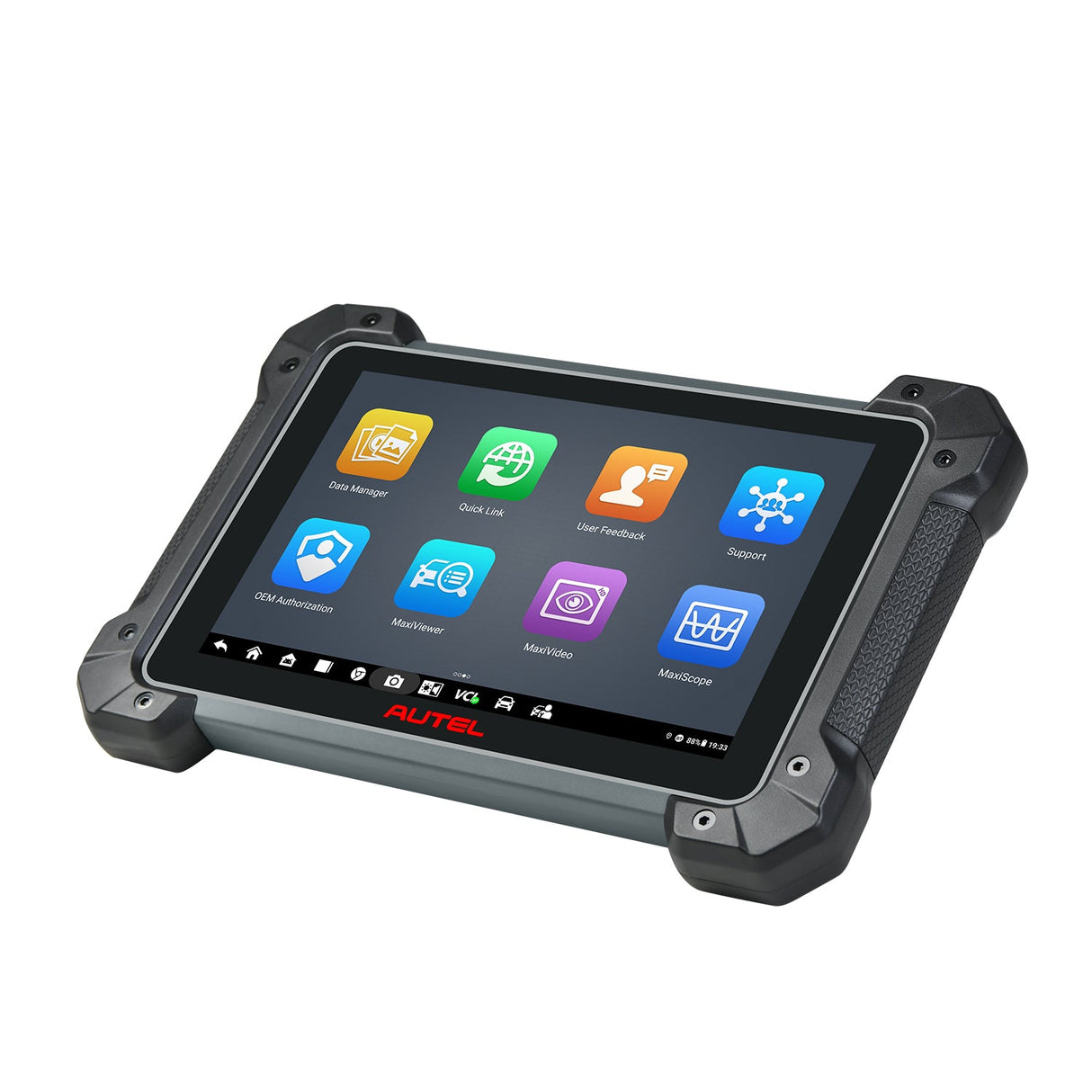 Autel MaxiCom MK908 II Diagnosetablet Seitenansicht mit App-Übersicht auf dem Display