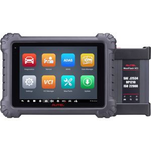 Autel MaxiSys MS909 Diagnosetablet mit Hauptmenü und MaxiFlash VCI Interface