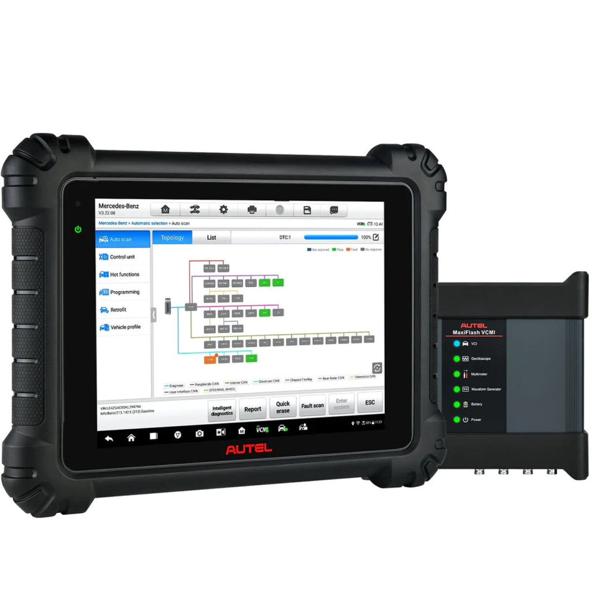 Autel MaxiSys MS919 mit Steuergeräte-Topologie und MaxiFlash VCMI