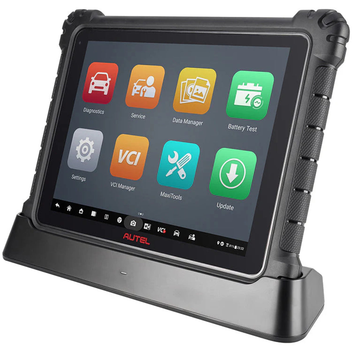 Autel MaxiCom MK Ultra Lite Diagnosetablet auf Docking-Station mit Hauptmenü