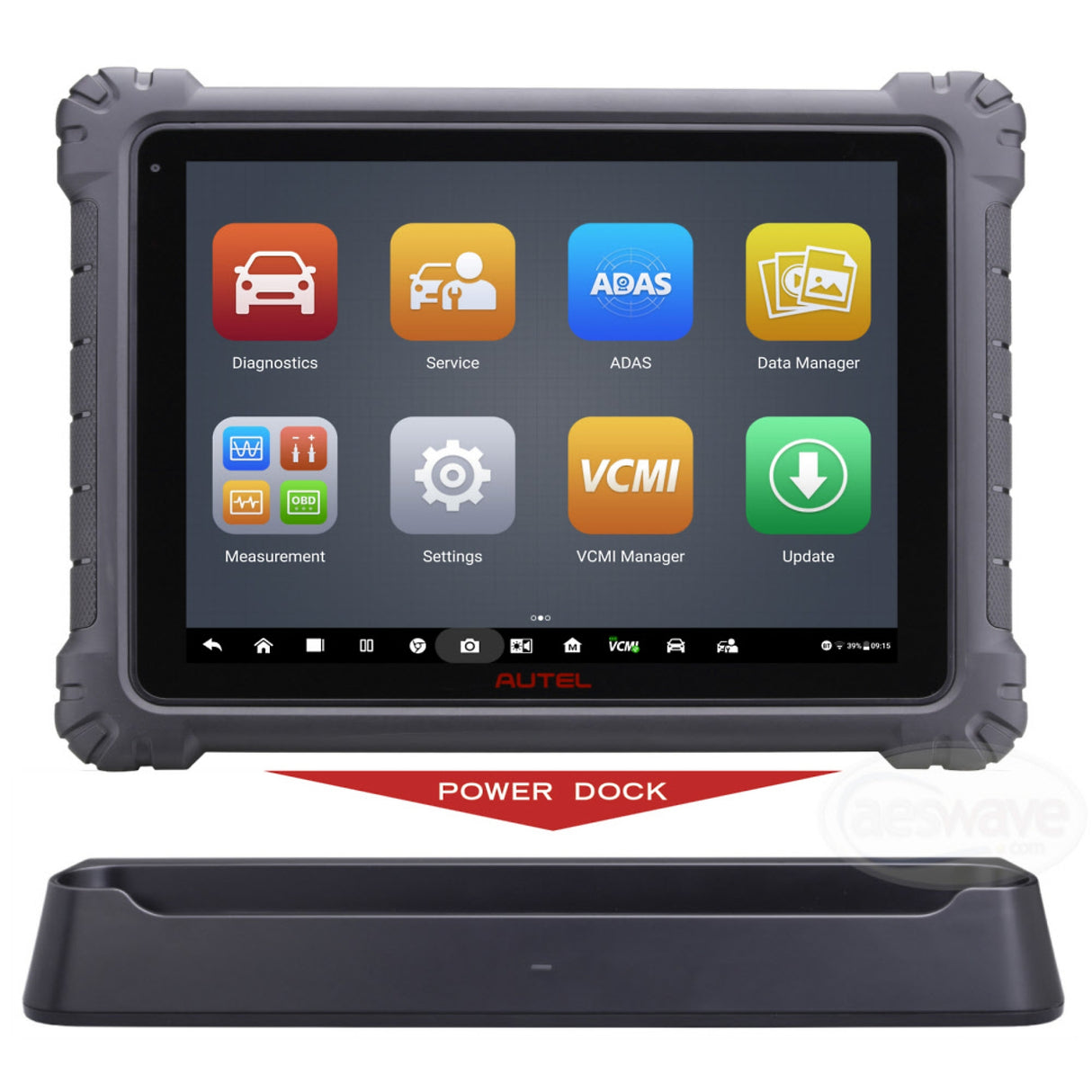 Autel MaxiSys Ultra EV Diagnosetablet mit Hauptmenü und Power-Dock-Ladestation