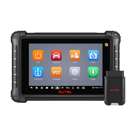 Autel MaxiTPMS TS900 RDKS-Diagnosetablet mit Hauptmenü und MaxiVCI V150