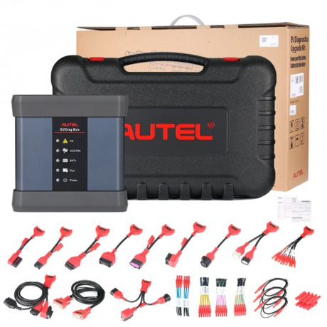 Autel EV Upgrade-Kit mit EVDiag Box, Transportkoffer, Verpackung und Adapterkabel-Set für die Elektrofahrzeug-Diagnose