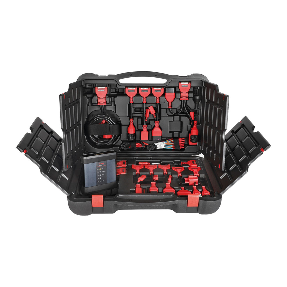 Autel EV Upgrade-Kit im geöffneten Transportkoffer mit EVDiag Box und einsortierten Adapterkabeln