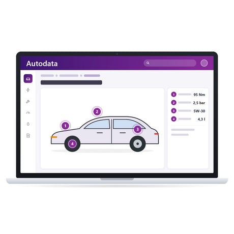 Autodata Software mit Fahrzeugdaten und Reparaturwerten auf dem Laptop