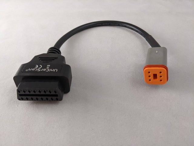 Harley-Davidson 6 Pin Adapterkabel mit orangefarbenem Diagnosestecker und 16-Pin OBD2 Buchse