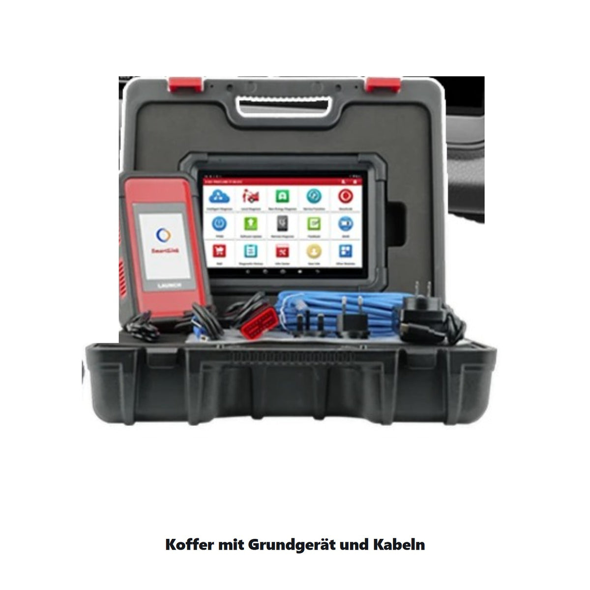Transportkoffer des LAUNCH X431 PRO3S+ mit Diagnose-Tablet, SmartLink C und Kabelsatz