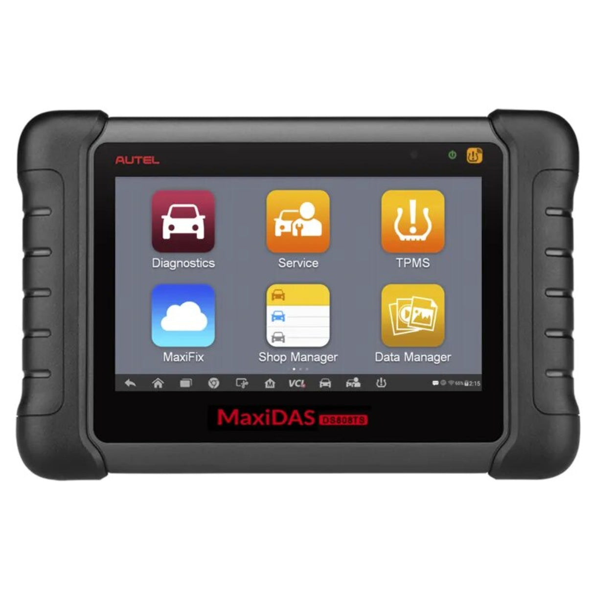 Autel MaxiDAS DS808S-TS Frontansicht mit Diagnose-, Service- und TPMS-Menü auf dem 7-Zoll-Touchdisplay